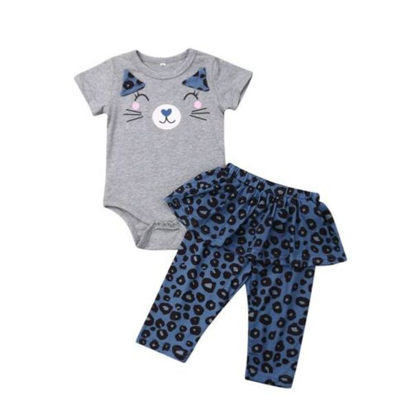 

summer infant baby girl clothes sets cartoon romper print pants outfit clothes set, White