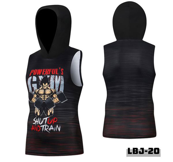 

hooded vest elastic slim fitness sleeveless t-shirt running tight shirts men's compression shirt mens workout shirts, Black;blue