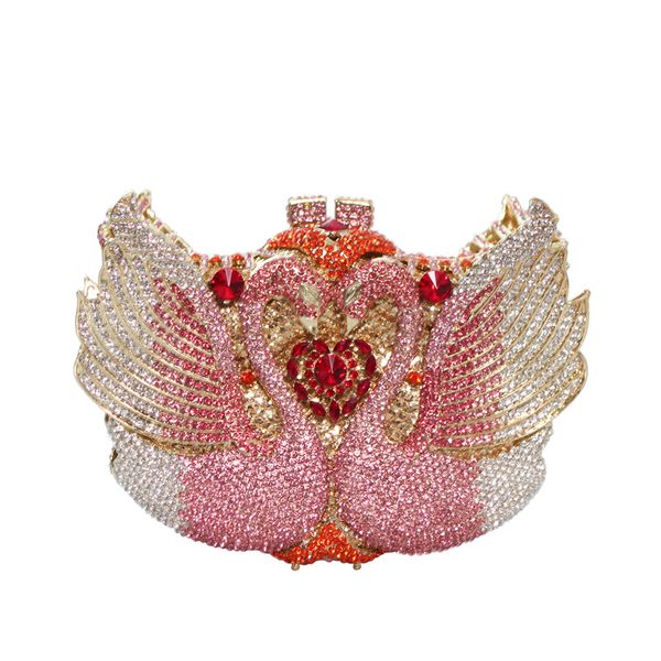 

women wedding bride diamond day clutches luxury design banquet handbag swan chain shoulder bag fashion small party evening bag