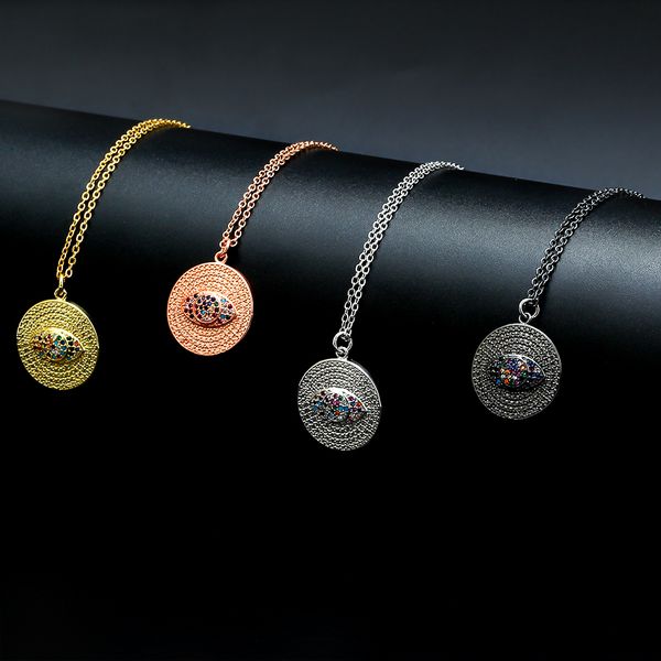 

meibeads 1pc micro pave copper cz evil eye pendants necklace gold black coin necklace for women statement jewelry gift, Silver