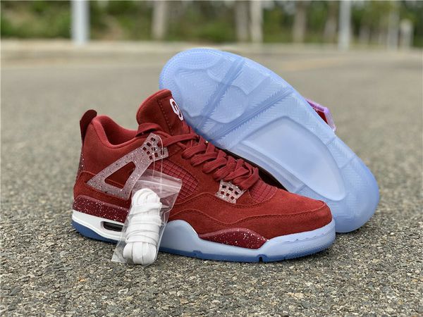 

4s ou oklahoma pe man basketball shoes new red suede iv red white fashion trainers come with double box