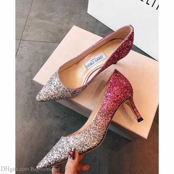 

women highheel shoes european sequin color dream like gradient office wear for women height:6.5cm/8.5cm/10cm wan1, Black;red