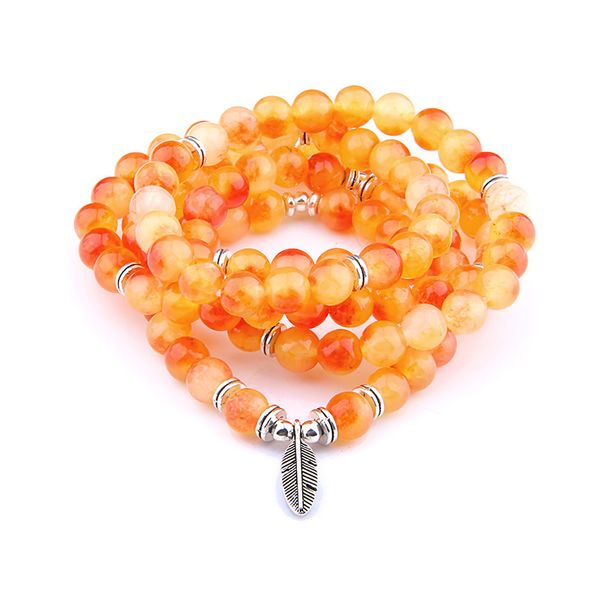 

yellow mala stone beads bracelet leaf lotus gold silver charm necklace bracelet for women men friendship couples gift, Golden;silver
