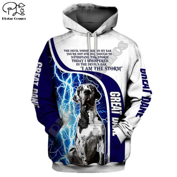 

new mens funny great dane 3d dogs print zipped hoodie long sleeve sweatshirts jacket autumn pullover tracksuit g22, Black