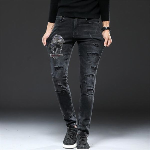 

qiba brand new jeans men slim fit ripped for men black 100% cotton denim jeans fashion pants mne #9303, Blue