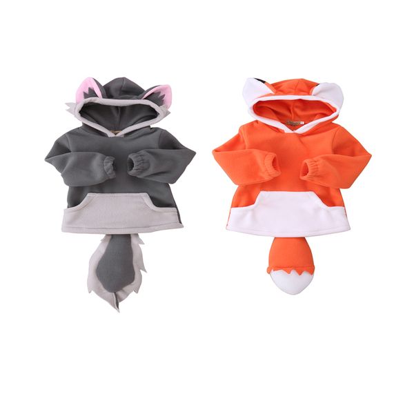 

2017 fashion lovely winter newborn baby boy girls long sleeve hooded with ears cartoon packet back tail warm sweatshirts 2 style, Black