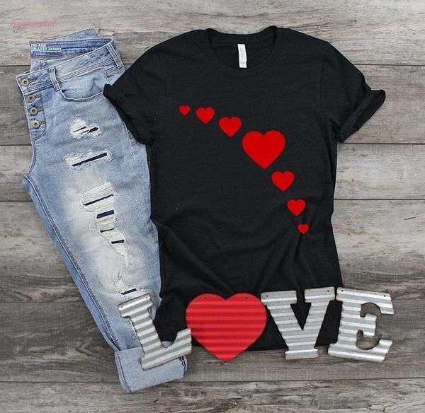 

heart fall valentines day clothing gift aesthetic cotton shirt v neck red letter print o neck women tshirt short sleeve top, White