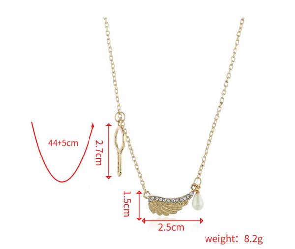 

european and american fashion personality simple creative personality accessories drilled hollow key necklace single-layer wing pendant pear, Silver
