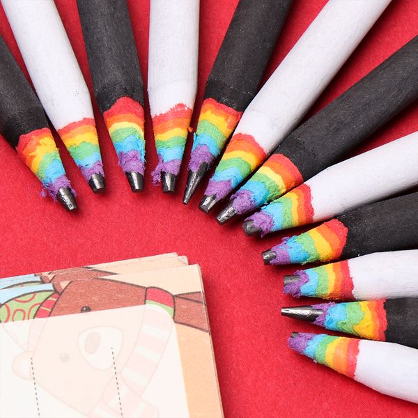 

6pcs environmental hb pencils paper material kawaii rainbow color pencil stationery drawing supplies smooth writing stationery