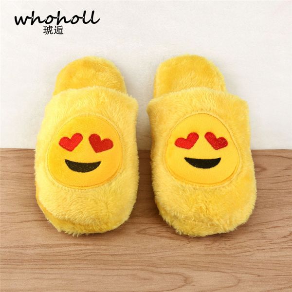 

whoholl emoji slipper furry cute women slippers winter yellow comfortable slippers cartoon female slippers big size 36-45, Black