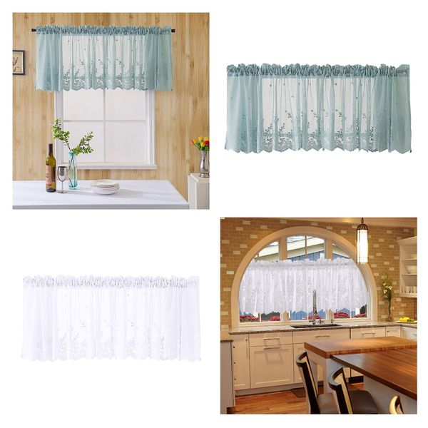 

2pcs elegent embroidered bathroom window sheer valance cafe curtain 137x61cm
