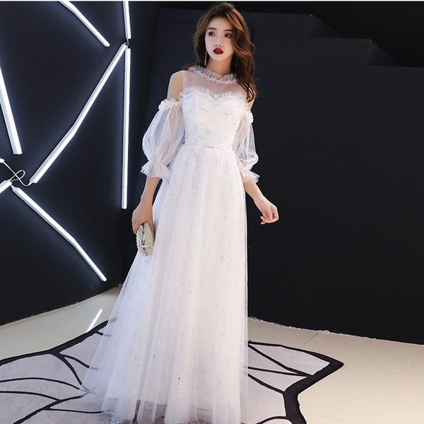 

новое поступление элегантные свадебные платья платья кружева vestido де феста бусы блестки сексуальные видеть сквозь щель назад длинный стил, White