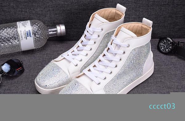 

fashion white rhinetone design crystal genuine leather for men women red bottom sneakers luxury causal leisure trainer footwear c16 ct03, Black
