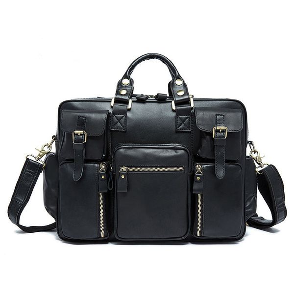 

men's vintage crazy horse leather briefcase 16" real leather business bag cow lapmessenger bag big work tote