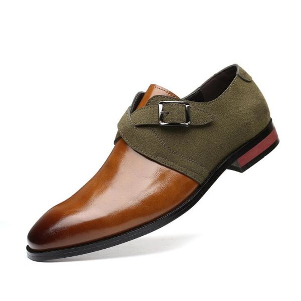 

2020 army green creative men casual leather shoes patchwork man fashion oxfords large size mixed color models buckle formal shoe, Black