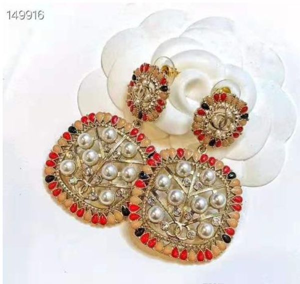 

europe and the united states luxury custom pearl geometry inlaid gemstone pendant earrings, Golden;silver