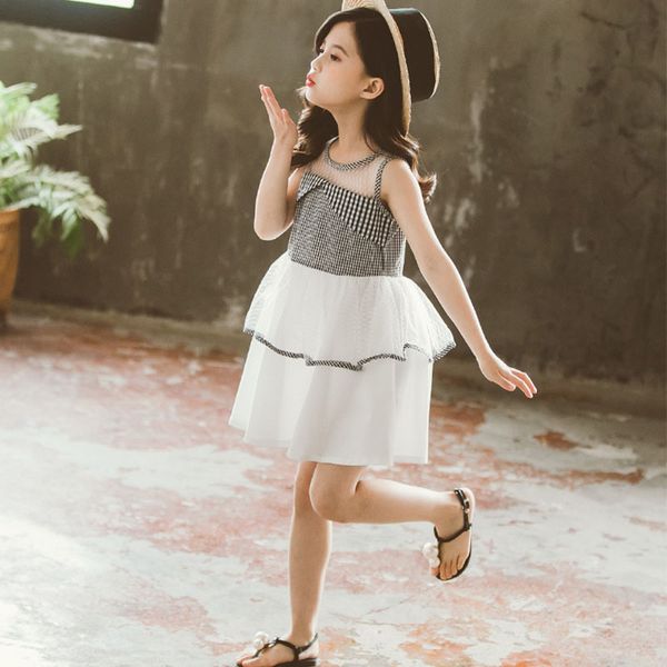 

2020 big girls summer dress 8 to 10 years 14 4 6 age vintage plaid patchwork kids dresses for girl teenage clothes baby sundress t200424, Red;yellow