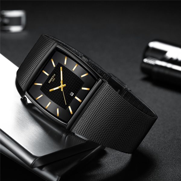 

relogio nibosi роскошные мужчина для brand watch мужчины из нержавеющей стали сетки кварца диапазона sport мужские часы хронограф square час, Slivery;brown