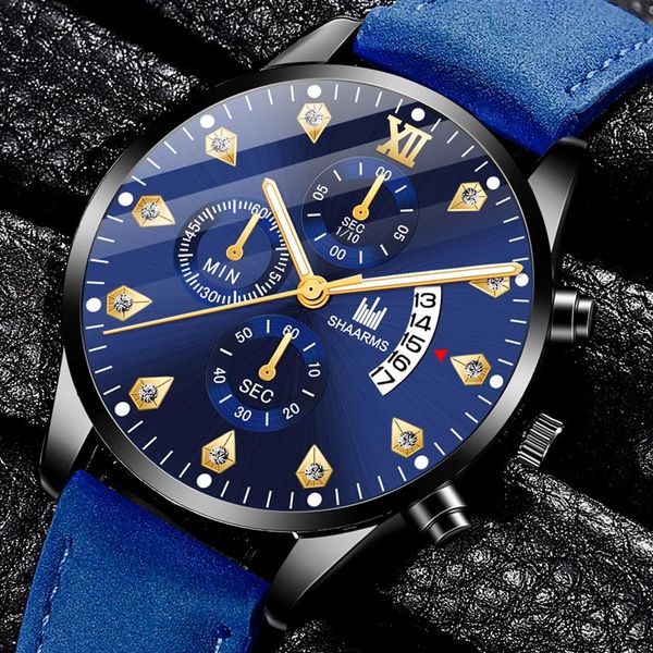 

2019 men luxury blue watch leather band sainless steel quartz wristwatch male man fashion business diamond watches reloj hombre, Slivery;brown