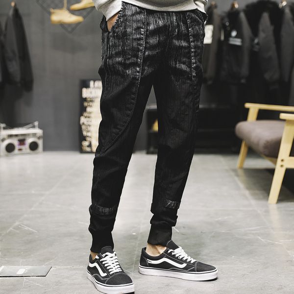 

2019 spring and summer comfortable bound feet male pants streetwear hip hop joggers easy leisure time pants, Black