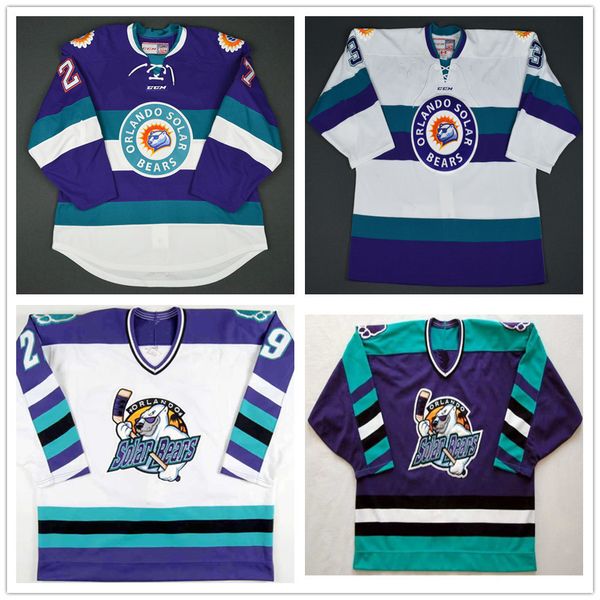 

cusotm vintage echl orlando solar bears 27 eric faille 29 david bell 3 carl nielsen hockey jersey stitched embroidered any name your number, Black