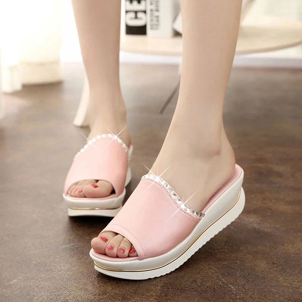 

women sandals girl pu leather sandals platform shoes slides women platform slippers sandals shoes wedges sandalias, Black