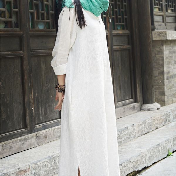 

sherhure long cotton and linen vintage vestidos plus size v-neck oversize women maxi dress white, Black;gray