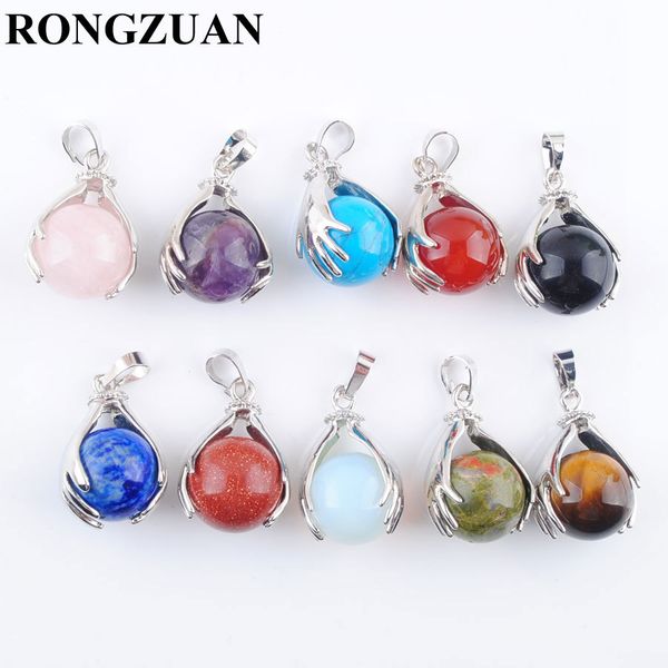 

rongzuan natural lapis lazuli amethysts rose quartzs round ball stone bead both hands pendants reiki chakra jewelry 1pcs tbn312, Silver