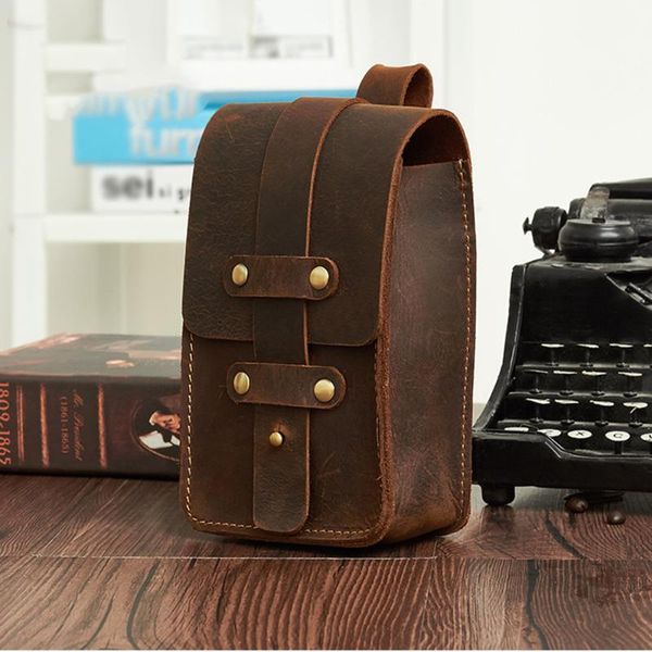 

fashion men waist bag crazy horse leather retro casual men belt bag wear belt mobile phone hanging multifunctional