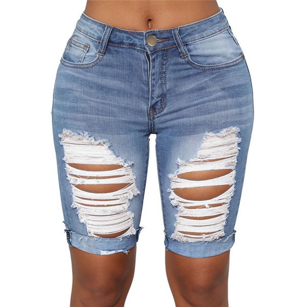 

summer high wist ripped denim bermuda shorts for women elegant ladies mid long distressed blue jeans shorts plus size, White;black