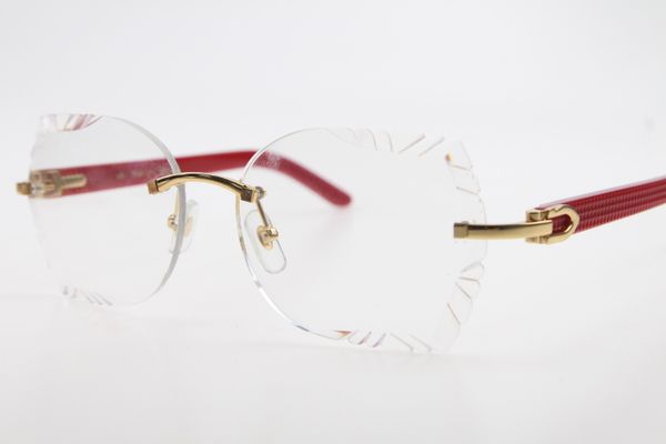 

wholesale rimless 8200761 red plank driving sunglasses trimming lens arms carved blue lens new fashion classic sunglasses, White;black