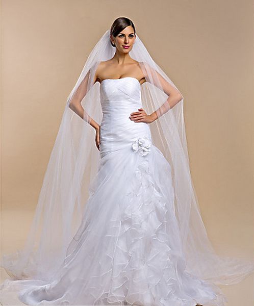 

elegant one-layer cut edge chapel length white ivory champagne red black purple pink wedding veil meidingqianna brand bridal veil