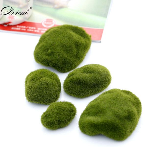 

10pcs 4 sizes artificial moss rocks decorative faux green moss covered stones