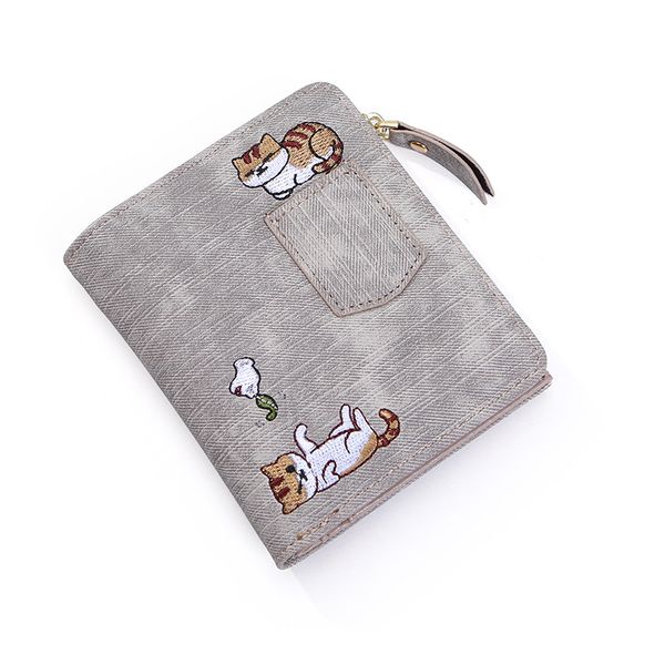 

2019 luxury embroidery cat wallet women purse coin pocket kawaii leather women wallets money bag card holder girls clutch, Red;black