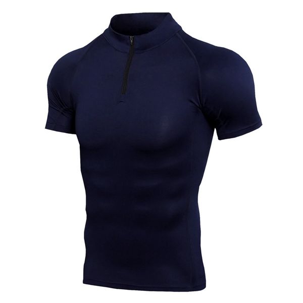 

2019 men t-shirt stand collar zipper quick-dry comfortable breathable short sleeve tee apparel fitness sportswear, Black;blue