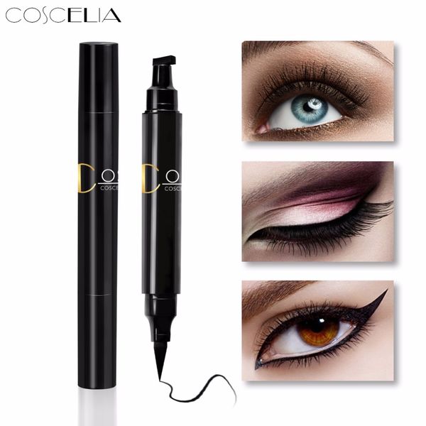 

coscelia 1 pc double-headed seal black eyeliner triangle seal eyeliner 2-in-1 waterproof eyes makeup pen stamp
