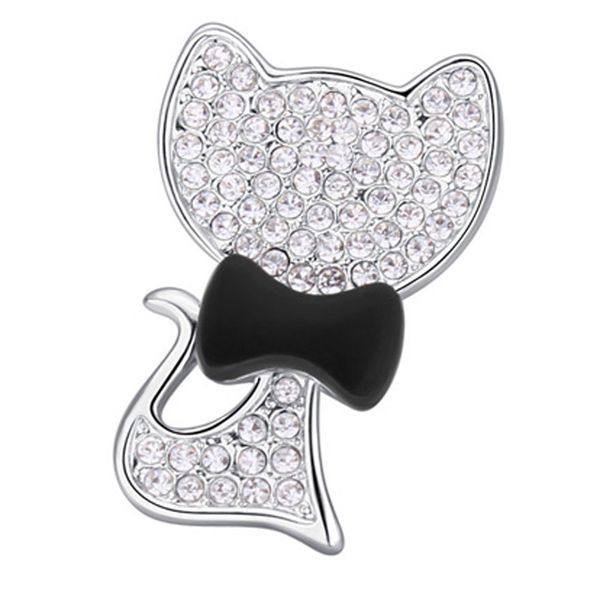 

classic austrian crystal brooch - bow tie cat brooches for women, Gray
