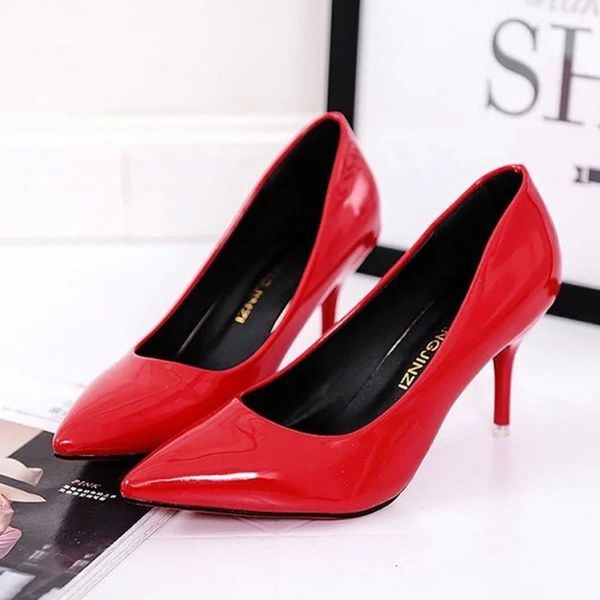 

selling women shoes pointed toe pumps patent leather dress red 8cm high heels boat shoes shadow wedding shoes zapatos mujer, Black