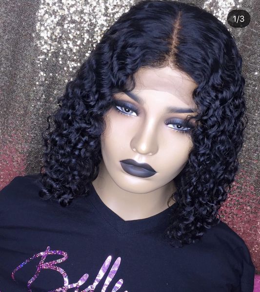 

high-quality front lace black afro wig female explosion headgear high temperature chemical fiber simulated human hair wig
