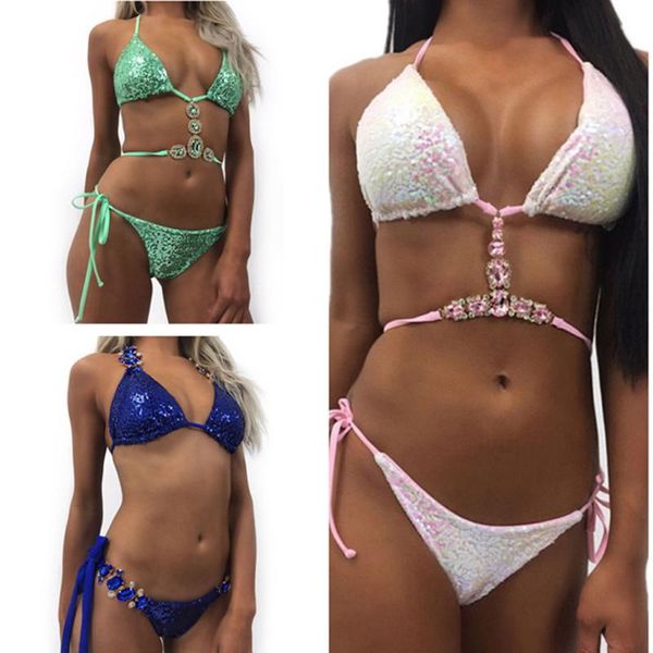 

womail women crystal drill sequins bikini set beach swimwear beachwear swimsuit bathing suit women high waist bikini set 30