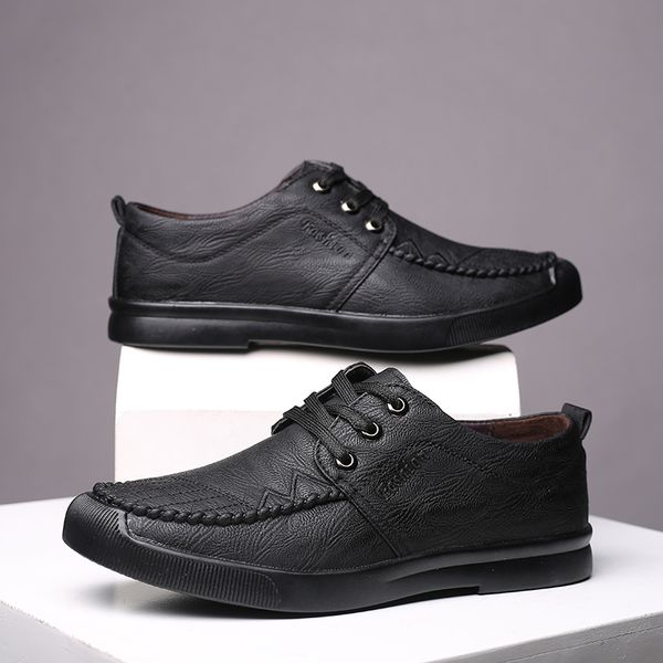 

men casual shoes sneakers man real leather loafers moccasin rome footwear flat driving boat classical male homme *f9957, Black