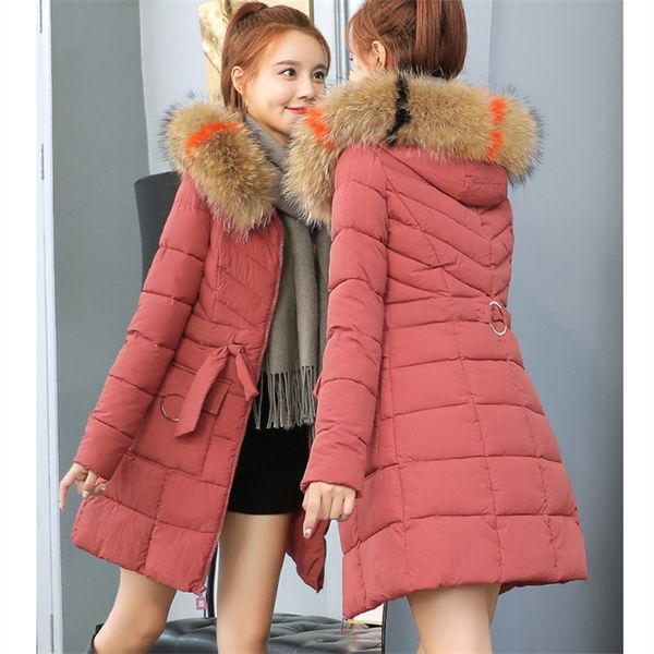 

cotton women's long section 2019 winter fashion new fur collar hooded loose cotton jacket warm jacket tide h00945, Black