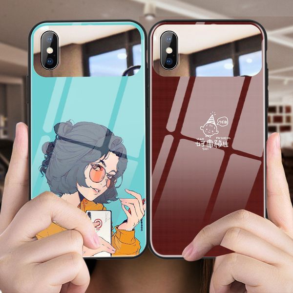 

[tongtrade] tempered glass case for iphone 11 pro x xs max 8 7 6s 5s plus xiaomi 8 7 6 case creative mirror glass cartoon toughened glass