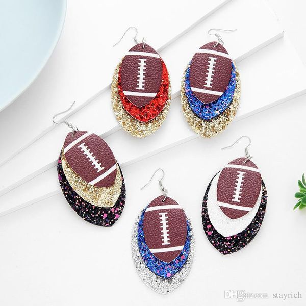 

300pcs 5 style football sports pu leather earrings rugby sequins leaf baseball earrings women lady fashion accessories jewelry party favor