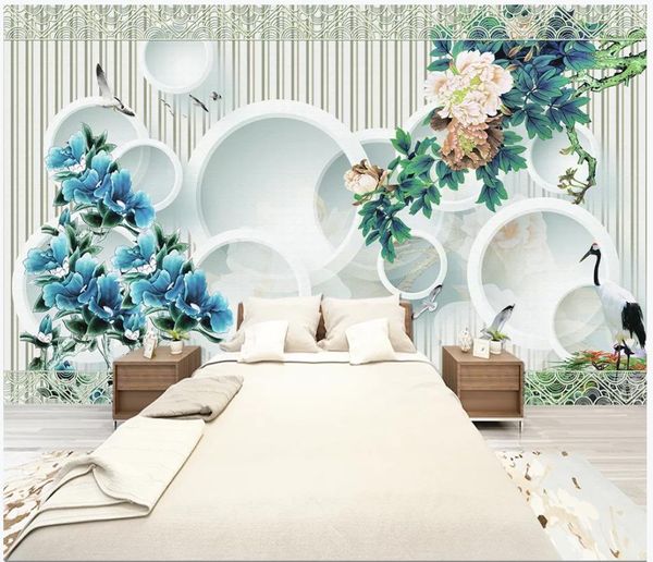 Personalizado 3d foto mural de seda papel parede decoração interior 3d peônia flor pintura chinesa sala estar quarto para paredes 3d