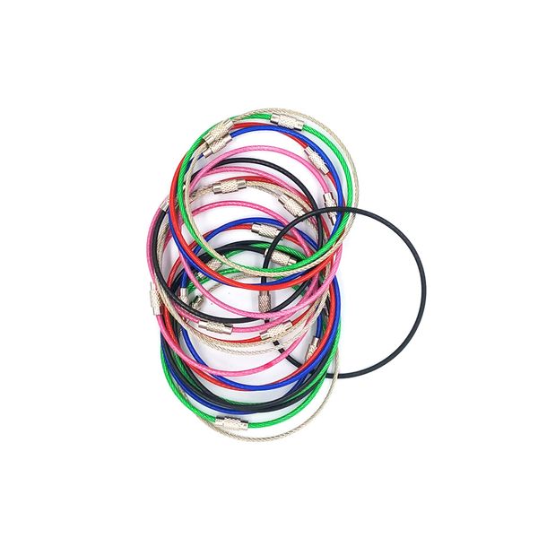 

20pcs/lot round size 6.6cm stainless steel keychains outdoor wire rope key ring colors diy wholesale hardware tools, Silver