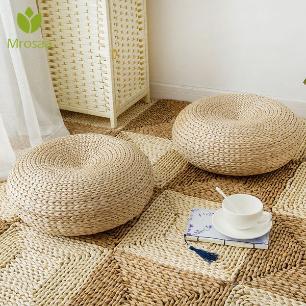 

new weaving natural straw round thicken tatami cushion floor cushions meditation yoga round mat window pad chair cushion sitting