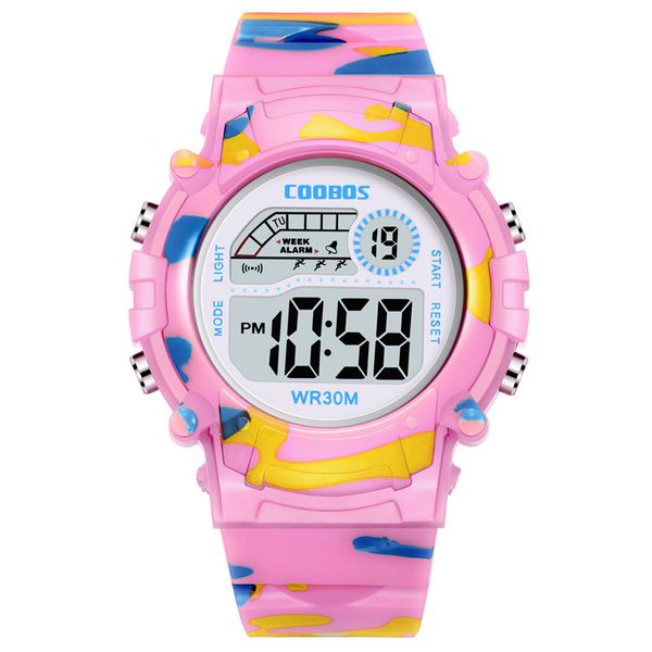 

children's watch for 3-15 years old kid digital alarm clock camouflage colour boy girl llluminate hour date sports male yellow g, Slivery;brown