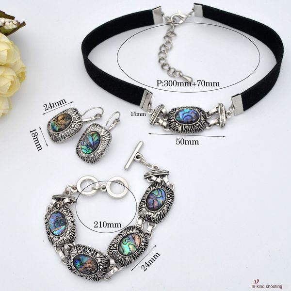 

color shell three-piece set jewelry necklace earrings bracelet choker set, Silver