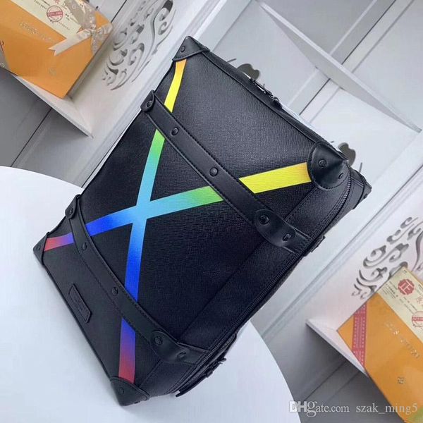 

new fashion luxury bag luxury backpack large-capacity leather and canvas fashion printing rainbow backpack model: m30337
